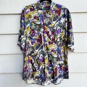 Vintage Reunion Shirt Short Sleeve 90s Colorful Abstract Men's Size Large